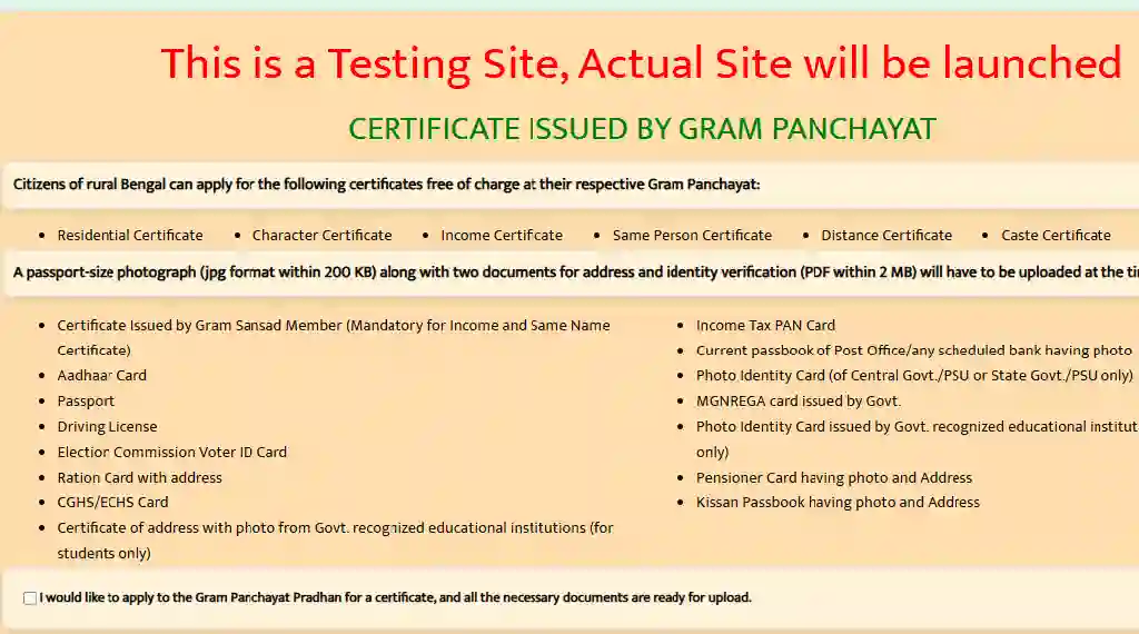 Panchayat All Certificate Online Apply
